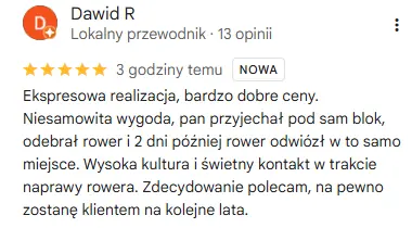 Opinia klienta CycloPick w Google